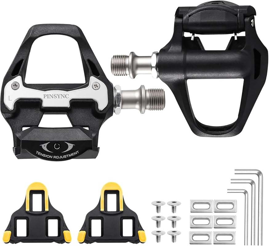 Durable SPD SL Clipless Road Bike Pedals with Cleats, Ideal for Beginn