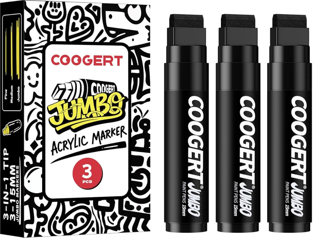 Best Paint Markers for Walls – 3 Black Jumbo 15mm Tips for Canvas, Woo