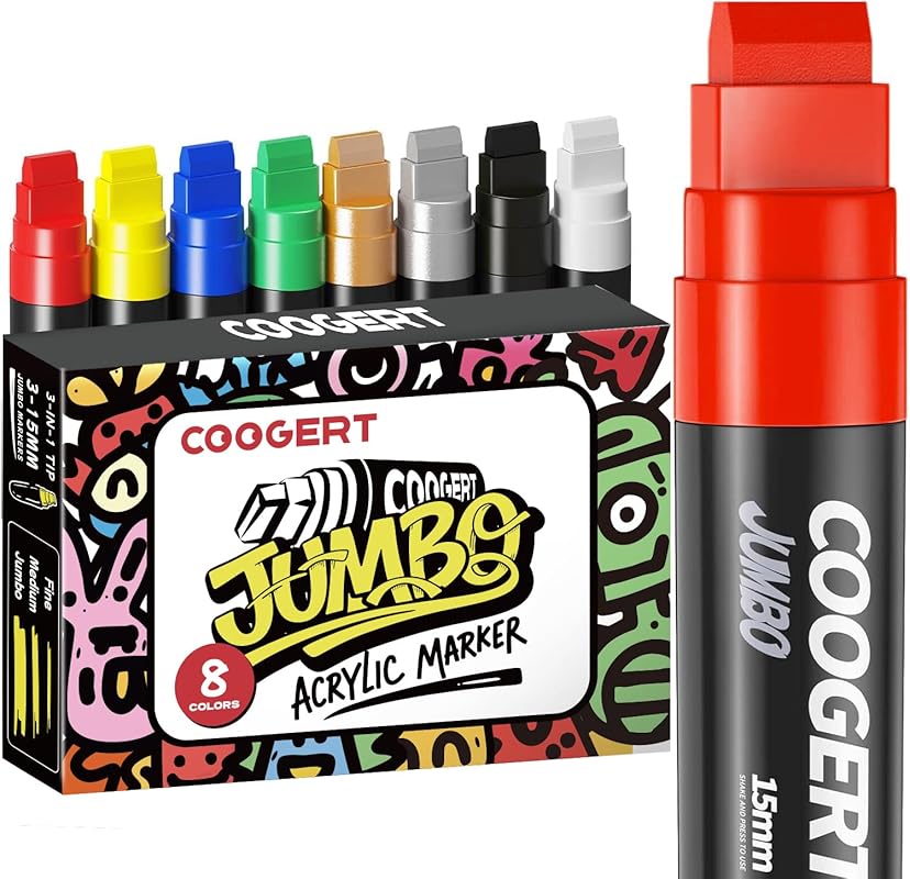Jumbo 15mm Acrylic Paint Markers for Posters, Fabric, and Outdoor Craf