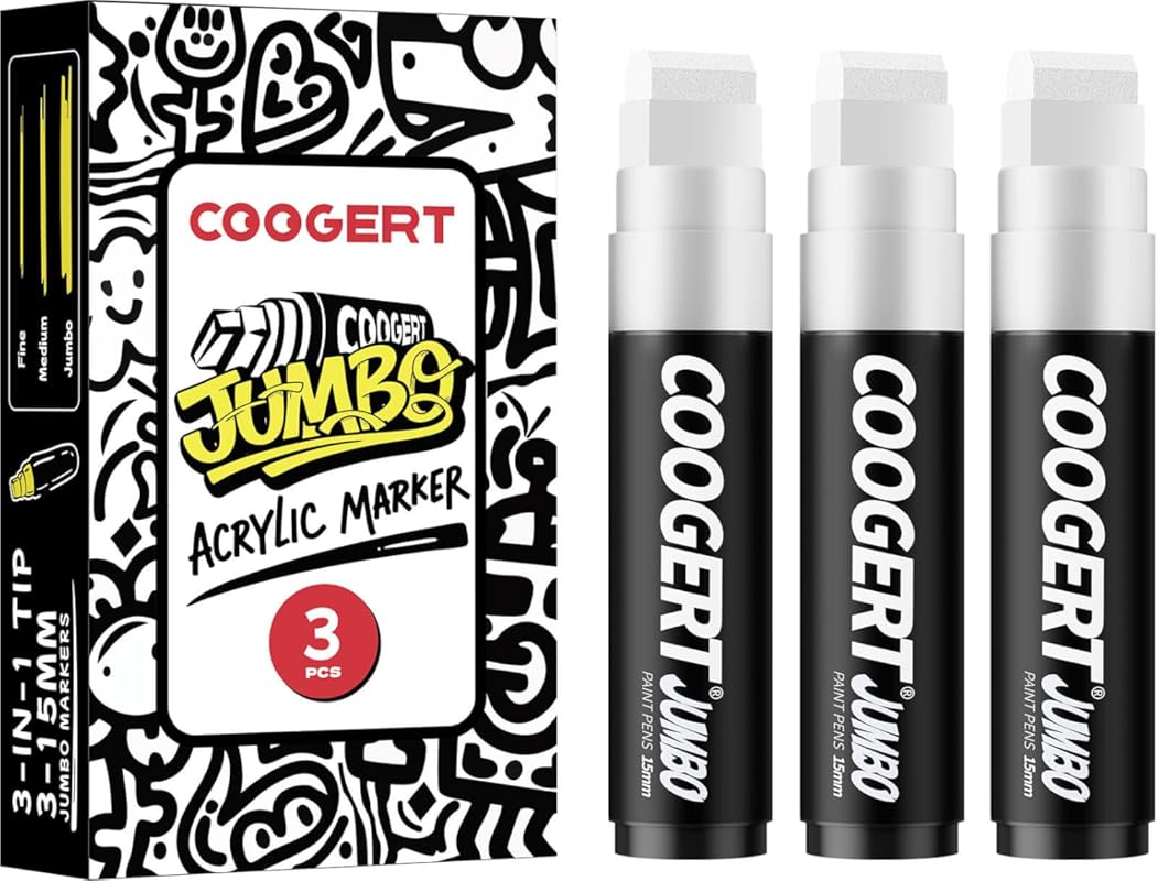 Best Paint Markers for Walls – 3 White Jumbo 15mm Tips for Canvas, Woo