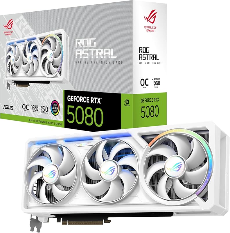 ASUS ROG Astral GeForce RTX 5080 16GB GDDR7 White OC Quad-Fan Graphics