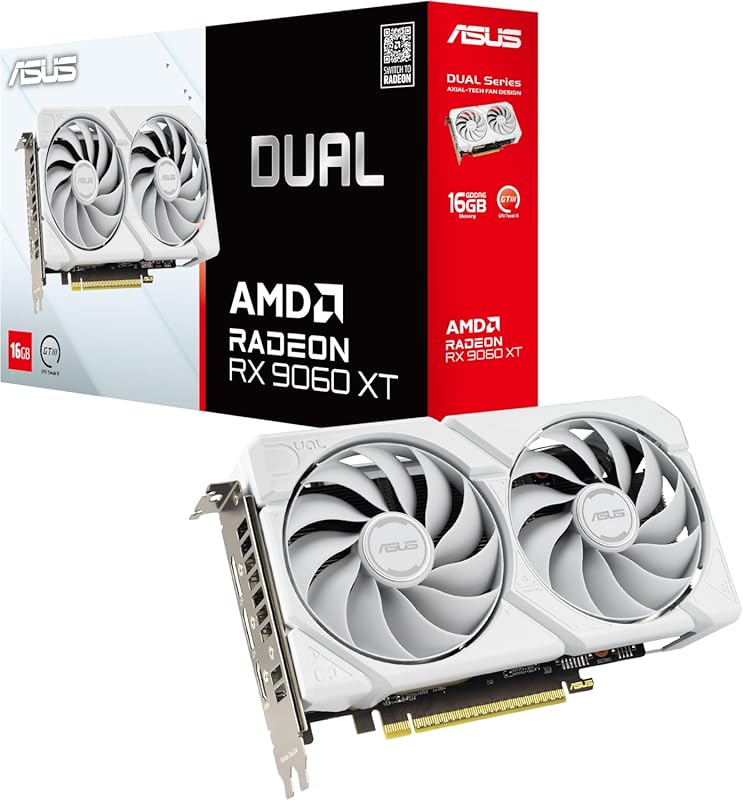 ASUS Dual Radeon RX 9060 XT 16GB GDDR6 White PCIe 5.0 Graphics Card wi