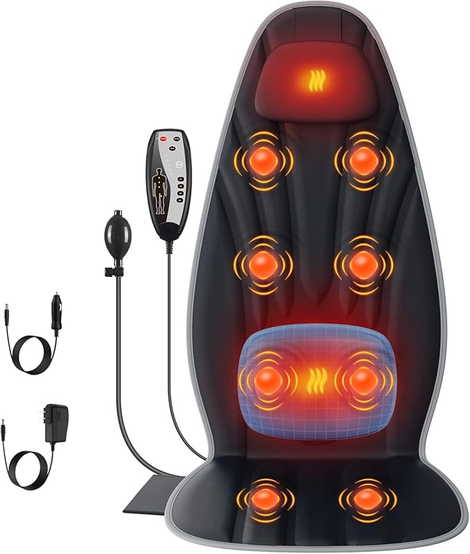 Heated Full Back and Seat Massager Pad with Vibration and Lumbar Suppo