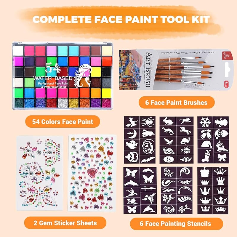 54 Color Face Painting Kit for Kids & Adults – Non-Toxic Water Activat