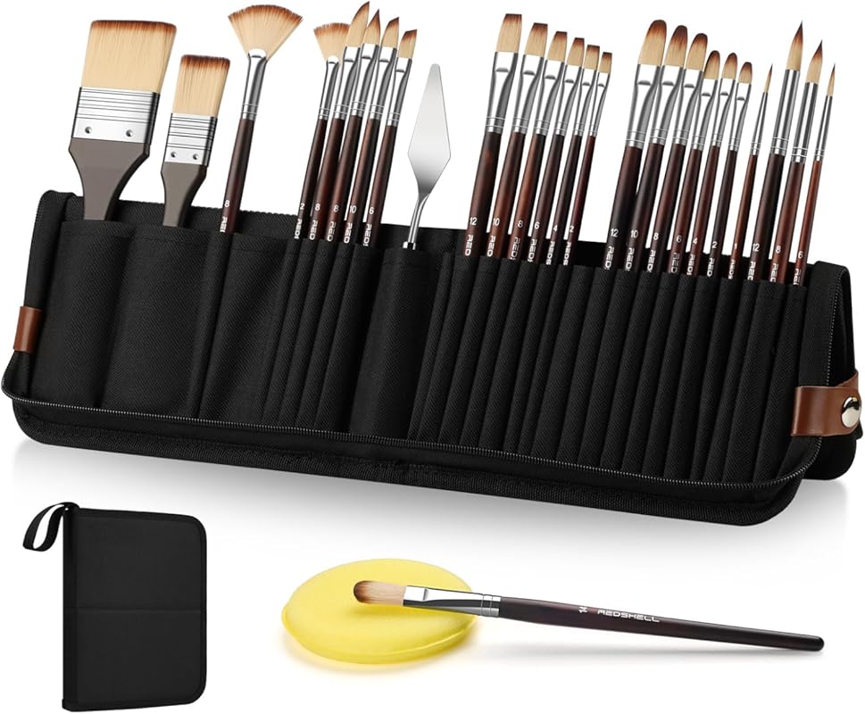 REDSHELL 26pcs Paint Brush Set, Travel Watercolor Acrylic Paint Brushe