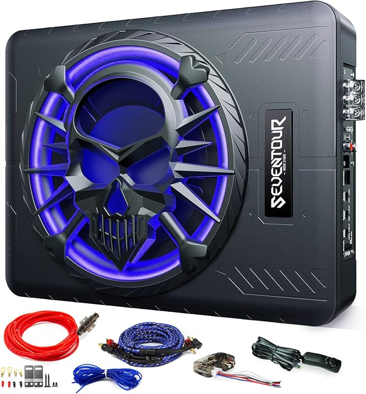 10-Inch Slim Under Seat Powered Car Subwoofer with Built-in Amplifier 