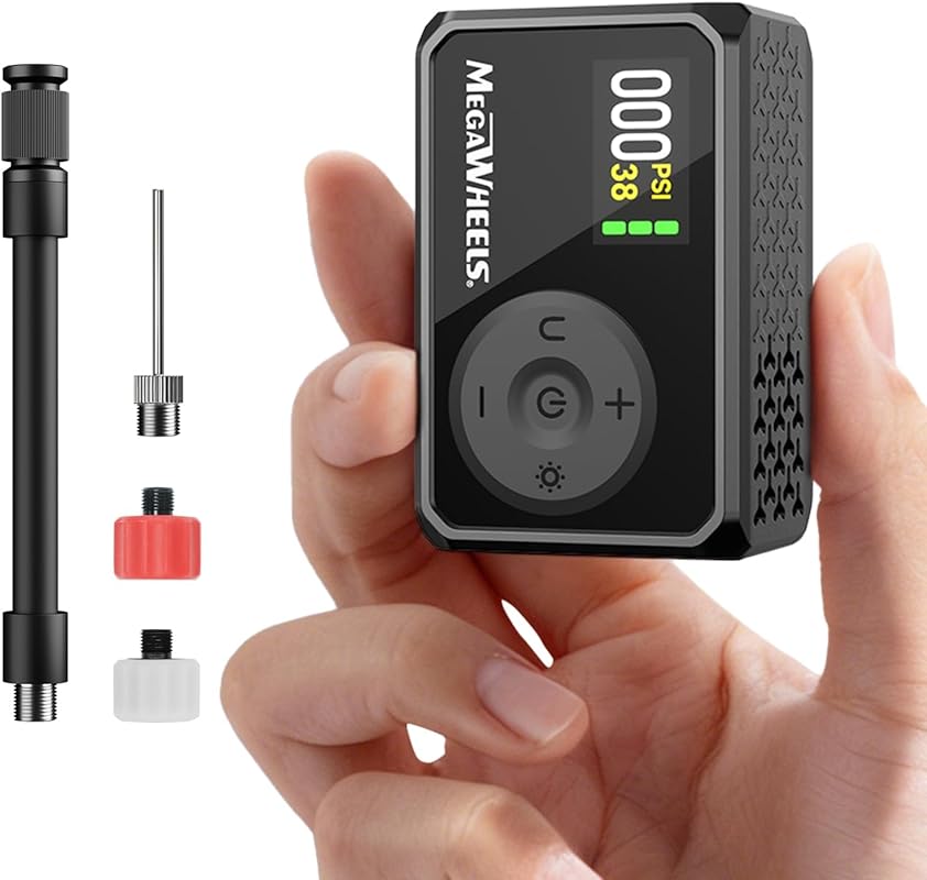 MEGAWHEELS Mini Electric Bike Pump, 150PSI Portable with Gauge for Bik