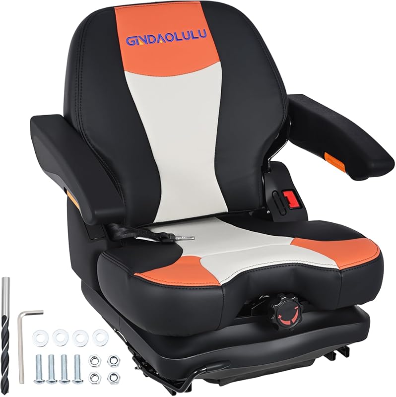 Zero Turn Mower Suspension Seat: Adjustable Backrest, Armrests, Belts,