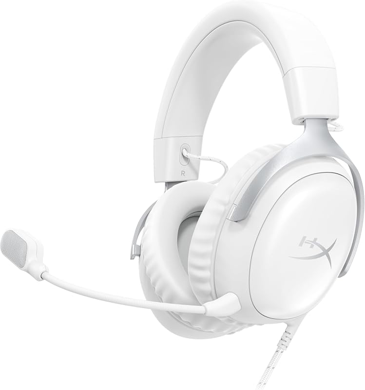 HyperX Cloud III White Wired Gaming Headset with DTS, Memory Foam for 