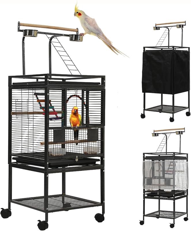 Compact Bird Cage with Stand for Parakeets & Parrots, with Toys and Ac