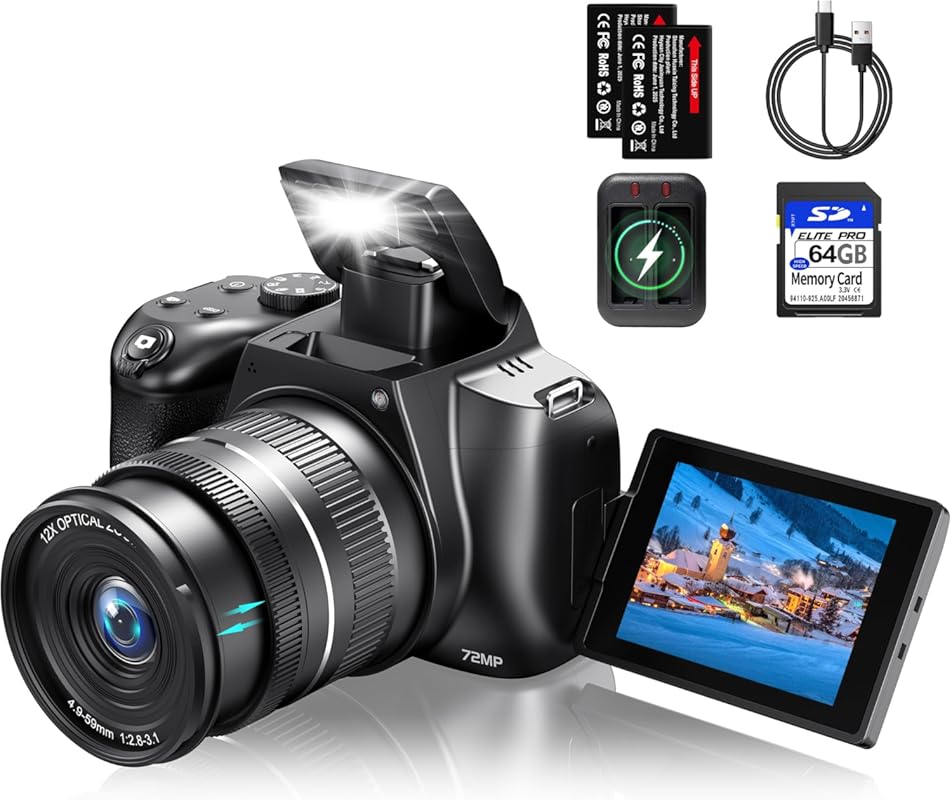 4K Digital Camera for Wedding Photography: 72MP, Autofocus, 12X Optica