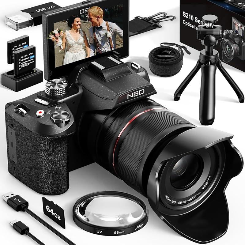 NBD 5K 64MP Digital Camera, 16X Optical Zoom, Flip Screen, WiFi, Autof