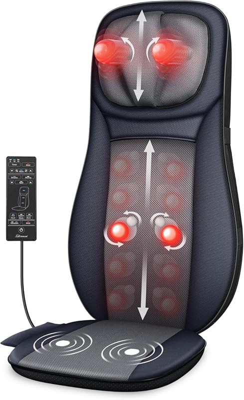 Shiatsu Neck and Back Massage Chair Pad with Heat, App Control, and De