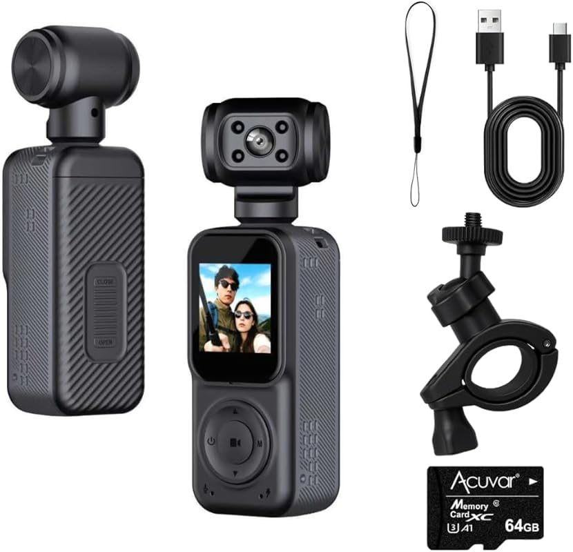 Acuvar 4K Pocket Vlogging Camera: 3-Axis Gimbal, WiFi, LCD, Face Track