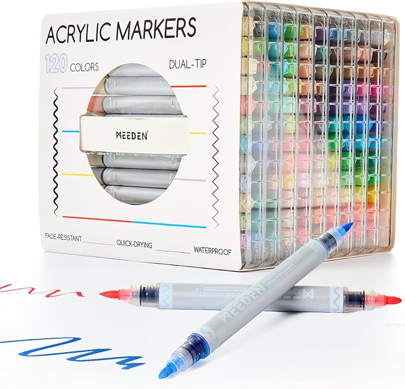 120 Dual Tip Acrylic Paint Markers for Canvas, Wood, and Craft Surface