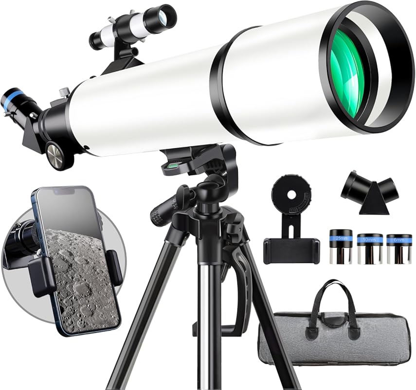 Beginner Refractor Telescope: 80mm Aperture, 600mm Focal Length, AZ Mo