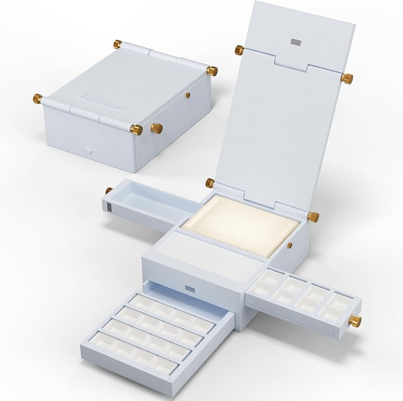 Portable Travel Watercolor Palette Kit: 24 Empty Grids, Ceramic Palett