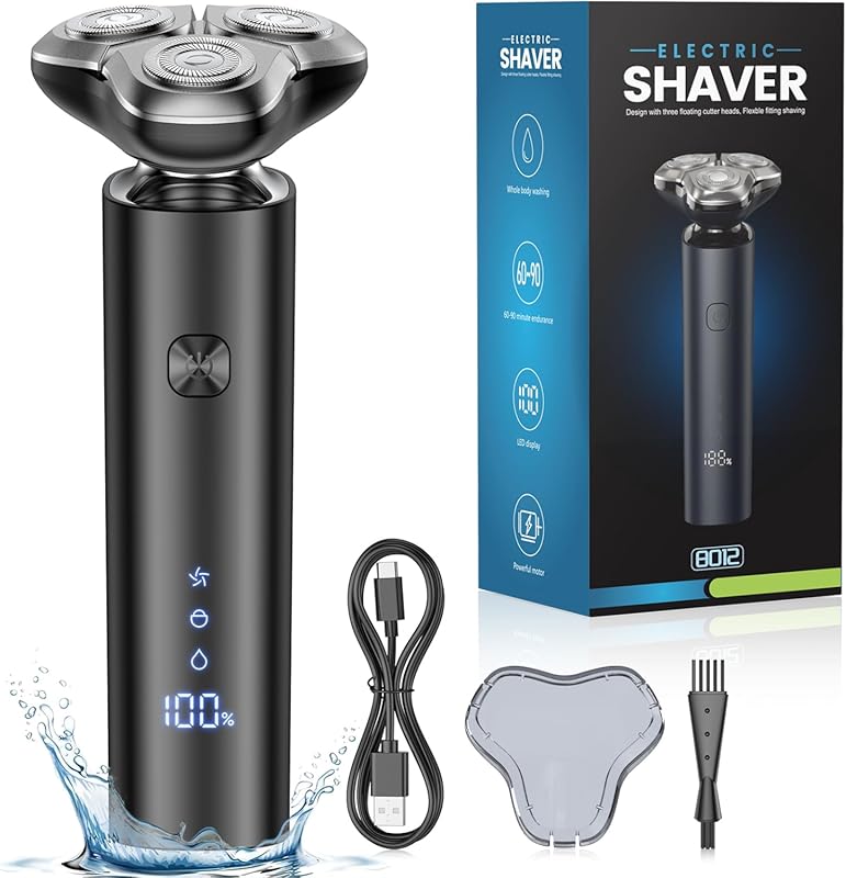 Electric Razor for Men Cordless, Wet/Dry Rotary Shaver Waterproof, 3-B