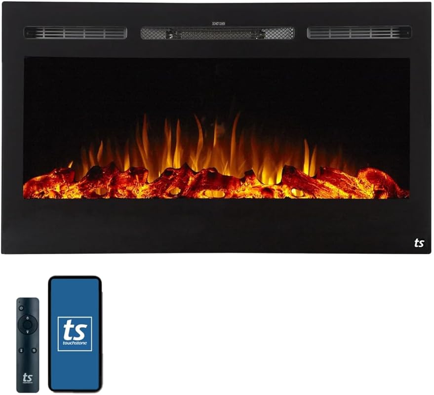 Touchstone Sideline 36 Inch Smart Recessed Electric Fireplace with Rea