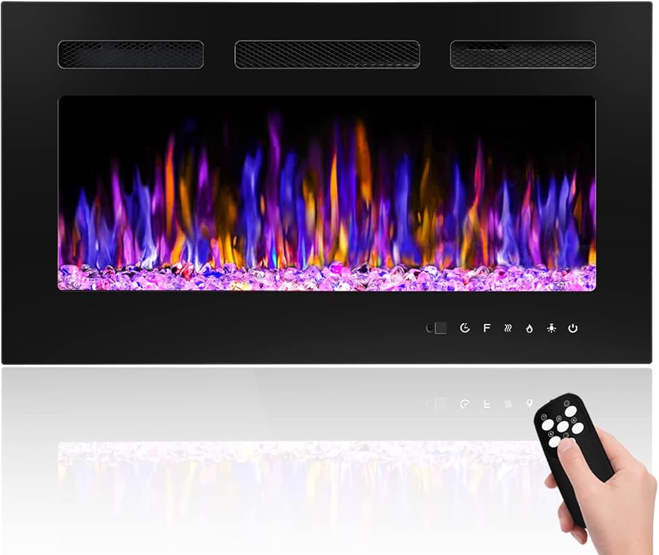 BETELNUT 30-inch Electric Fireplace: Wall Mounted, Recessed, Remote Co