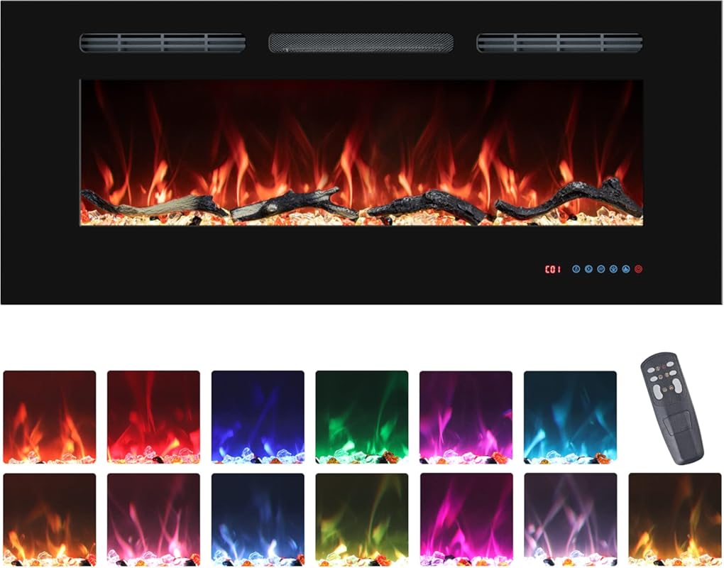 30 Inch Recessed and Wall Mounted Electric Fireplace Heater with Multi