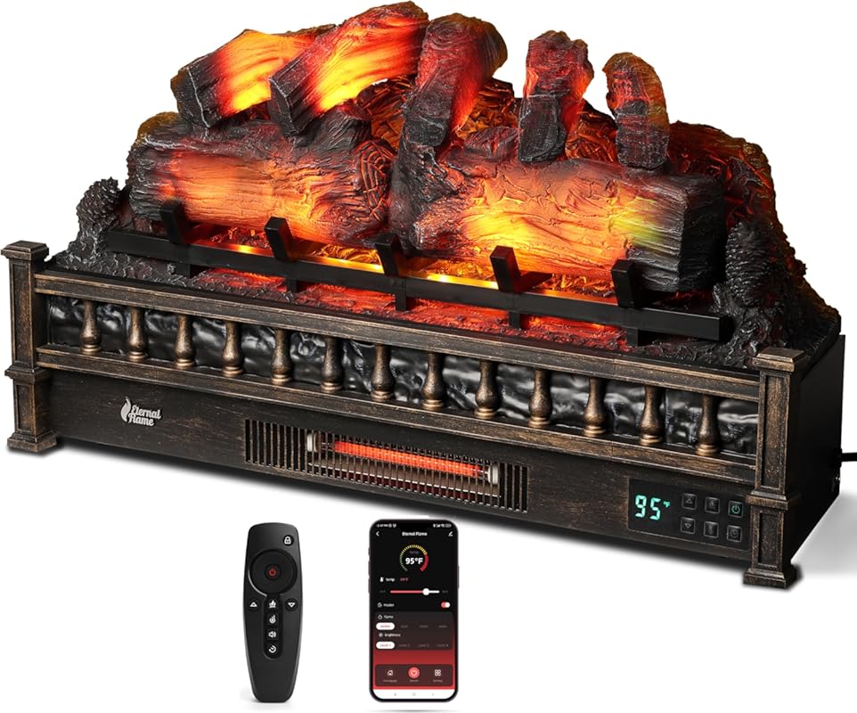 30-inch Electric Fireplace Log Heater, Realistic Logs, Adjustable Mult
