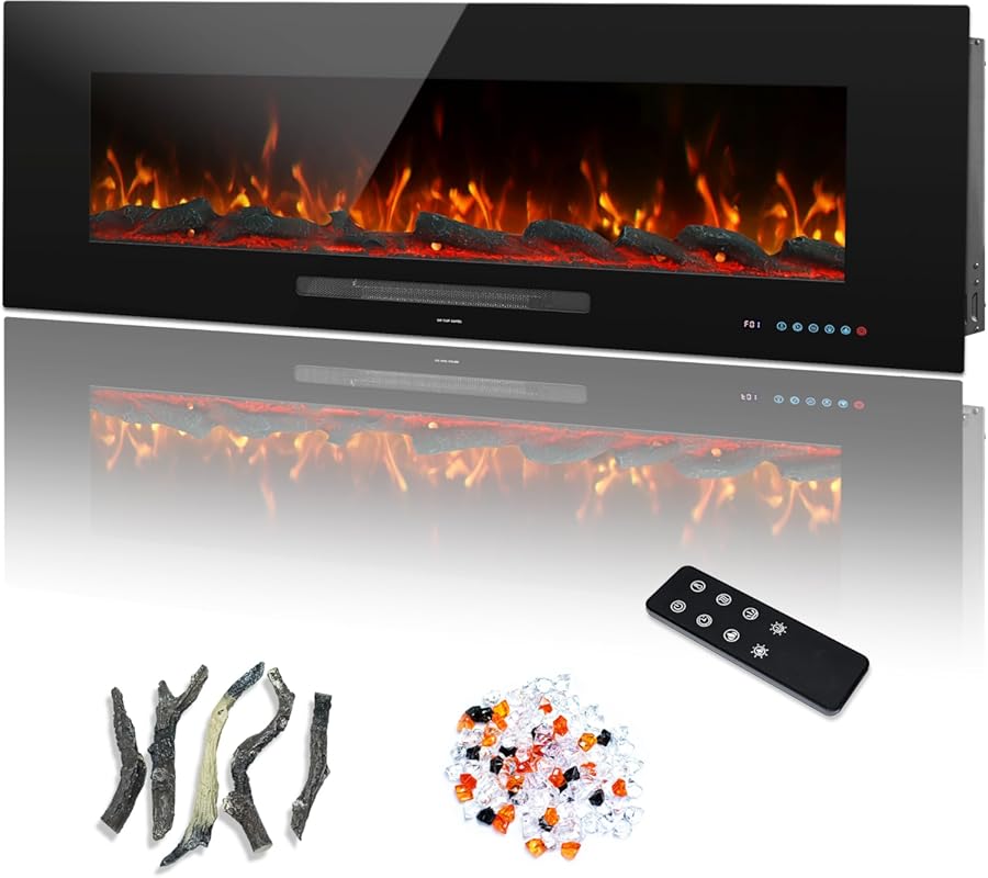 50-inch Electric Fireplace: Recessed & Wall Mounted, 13 Flame Colors, 