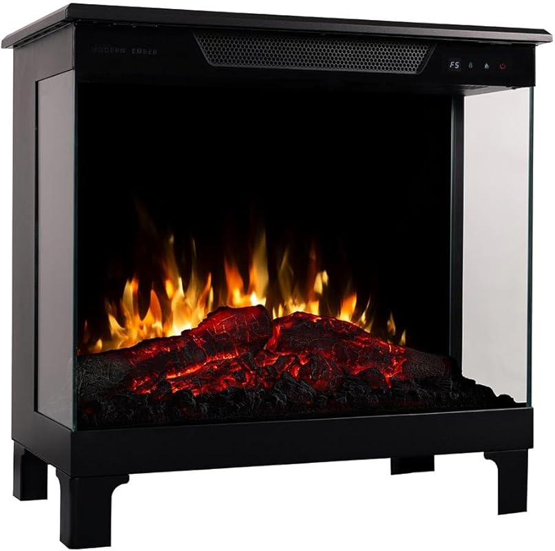 Modern Ember Skyline Smart 3-Sided Electric Fireplace Stove, Wi-Fi Ena