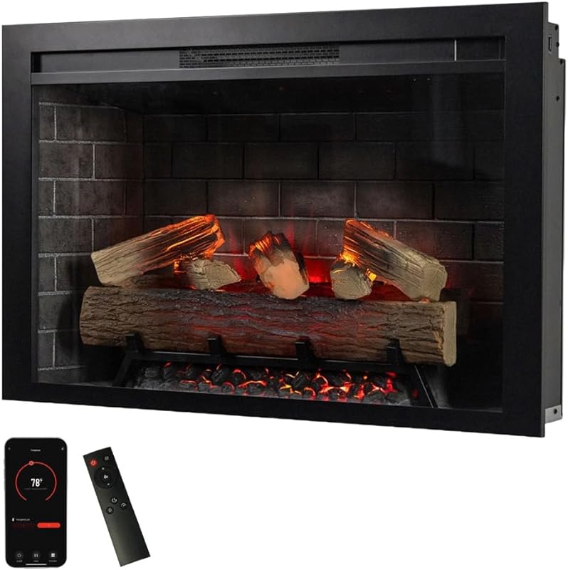 Modern Ember 36" Smart Electric Fireplace Insert, Remote, Alexa/WiFi, 