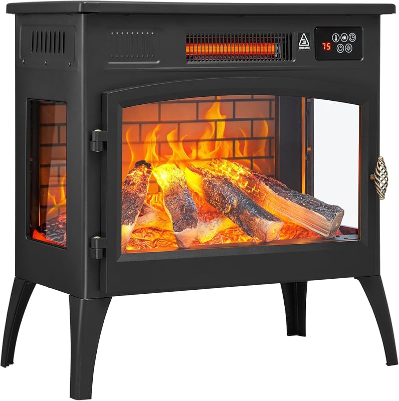 24-inch Freestanding Electric Fireplace Stove, 3D Flame Effect, 6 Mult