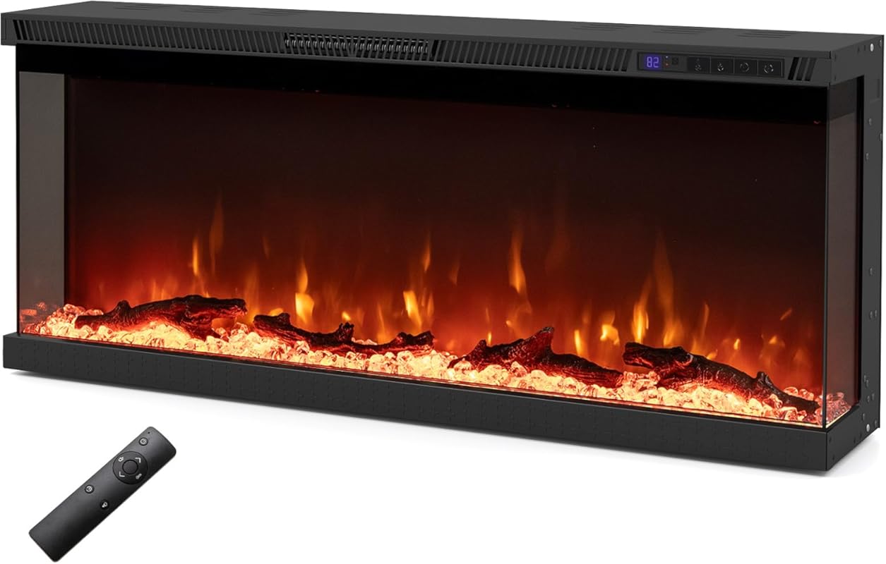 SIMOE 40 Inch 3-Sided Recessed Electric Fireplace Heater with 12-Color