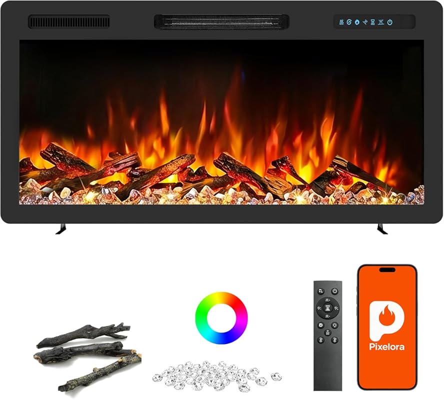 Modern Electric Fireplace Insert: App/Remote/Touch Control, Child Lock