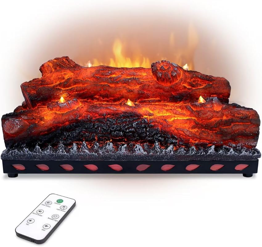 Electric Fireplace Logs with Realistic LED Flame Effect, USB Powered a